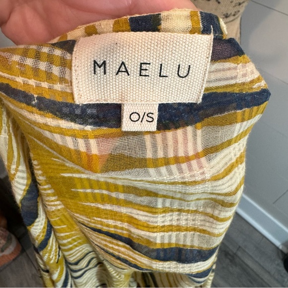 MAELU Womens Yellow Blue Cream Striped Open Front Kimono - One Size - Picture 6 of 6